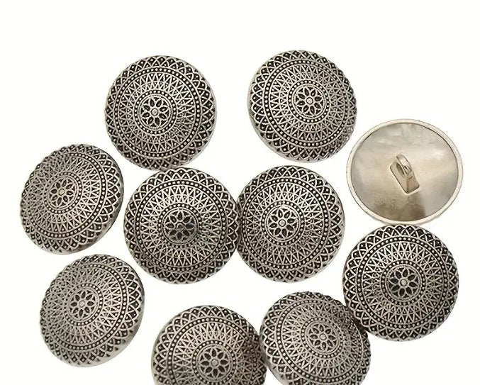 Antique bronze or silver metal button - Jackets or Coats - Shank Style - 1 inch - sewing metal buttons (butt-ant-slvr-gld-shk-25mm-t)