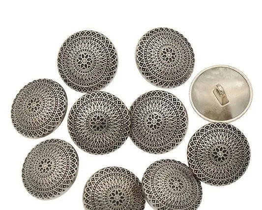 Antique bronze or silver metal button - Jackets or Coats - Shank Style - 1 inch - sewing metal buttons (butt-ant-slvr-gld-shk-25mm-t)