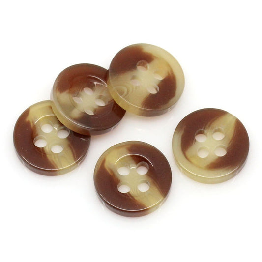 50 Acrylic Resin Buttons - 11mm - Brown Cream - 4 Hole - Resin Button (31154)