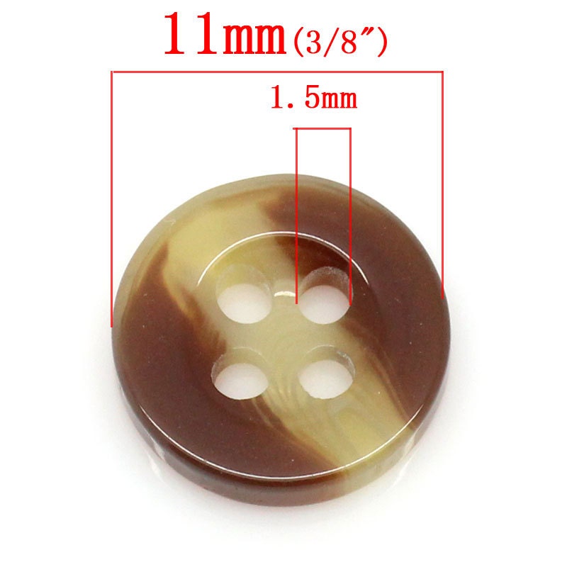 10 Acrylic Resin Buttons - 11mm - Brown Cream - 4 Hole - Resin Button (31154)