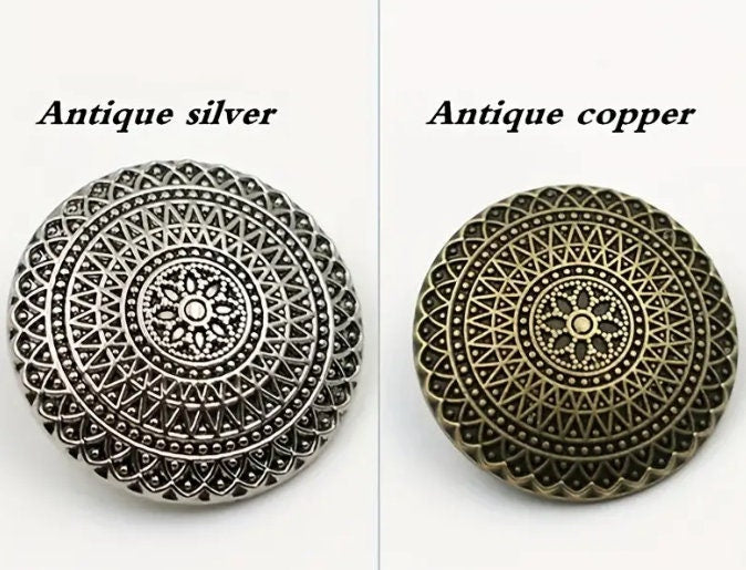 Antique bronze or silver metal button - Jackets or Coats - Shank Style - 1 inch - sewing metal buttons (butt-ant-slvr-gld-shk-25mm-t)