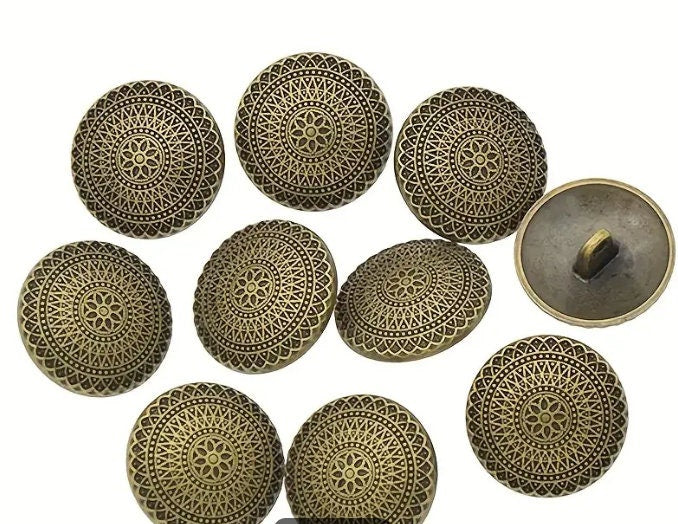 Antique bronze or silver metal button - Jackets or Coats - Shank Style - 1 inch - sewing metal buttons (butt-ant-slvr-gld-shk-25mm-t)