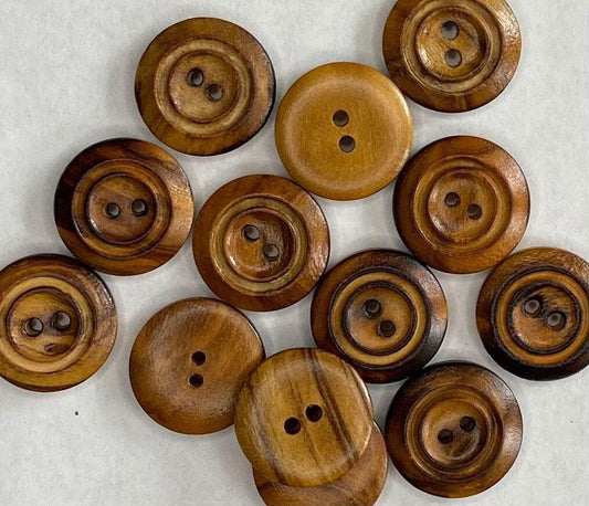 10 Wooden Buttons / Olive Wood / Made In Italy / 20mm / Burnt Finish / Classic Round / 2 Hole(butt-olive-20mm-fire-p)