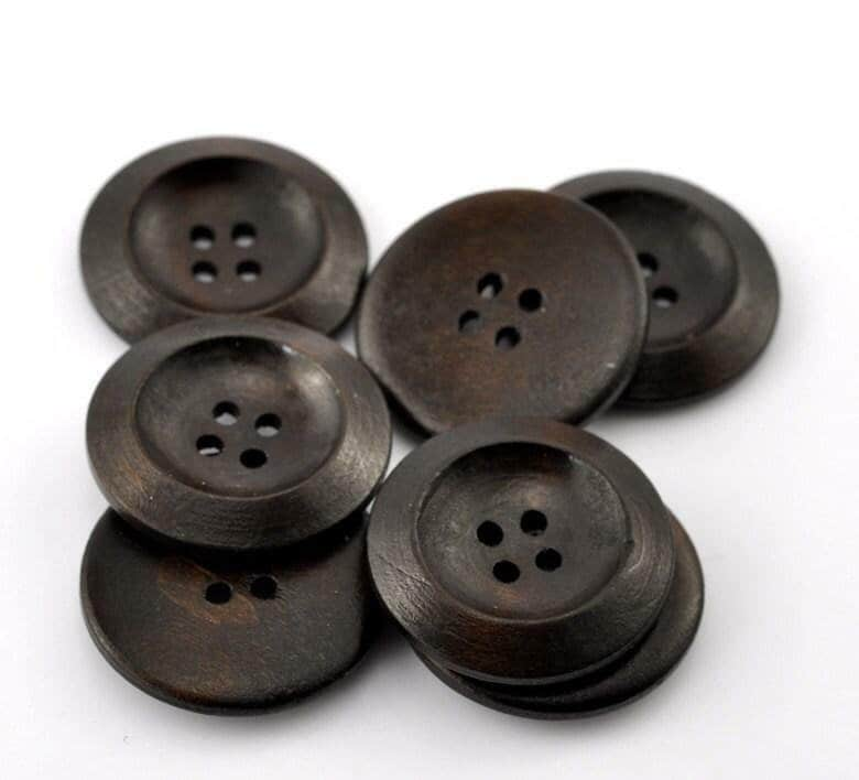 Dark Brown Coffee Wooden Buttons - Brown Finish 25mm (approx. 1 Inch) - 4 Hole - Wood Button (989)