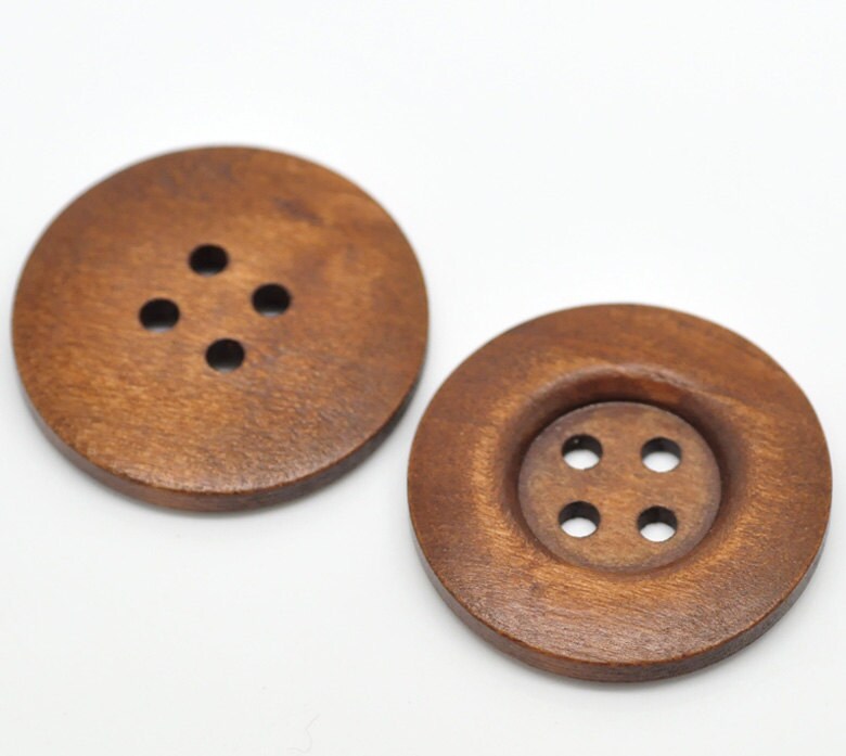 Large Brown Wooden Button - 35mm - 1 3/8 inch - 4 hole - Wood Buttons (18934)