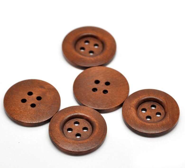 Large Brown Wooden Button - 35mm - 1 3/8 inch - 4 hole - Wood Buttons (18934)