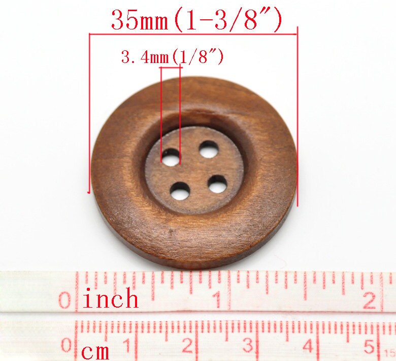 Large Brown Wooden Button - 35mm - 1 3/8 inch - 4 hole - Wood Buttons (18934)