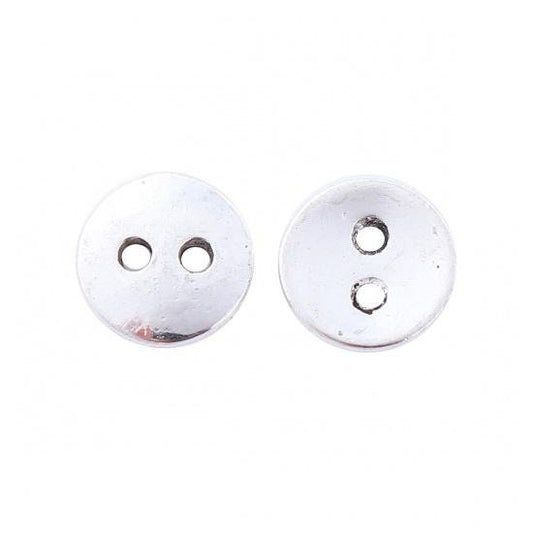 Silver Buttons Round - Sewing Button - Lead And Nickel Free - Doll Buttons - 2 Hole - 10mm X 1mm - Hole 1.6mm (228)