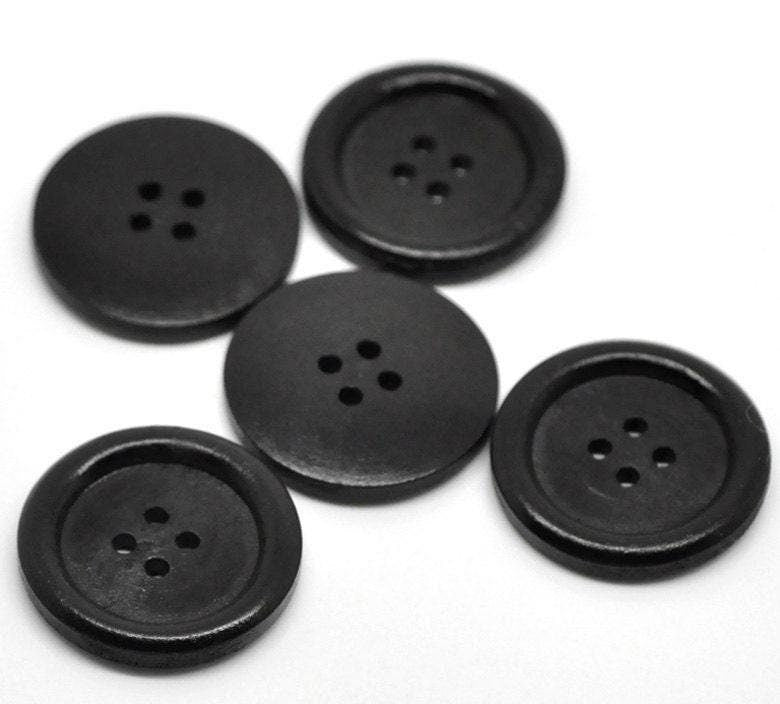 Black Wooden Buttons - 25mm (approx. 1 Inch) ) (99)