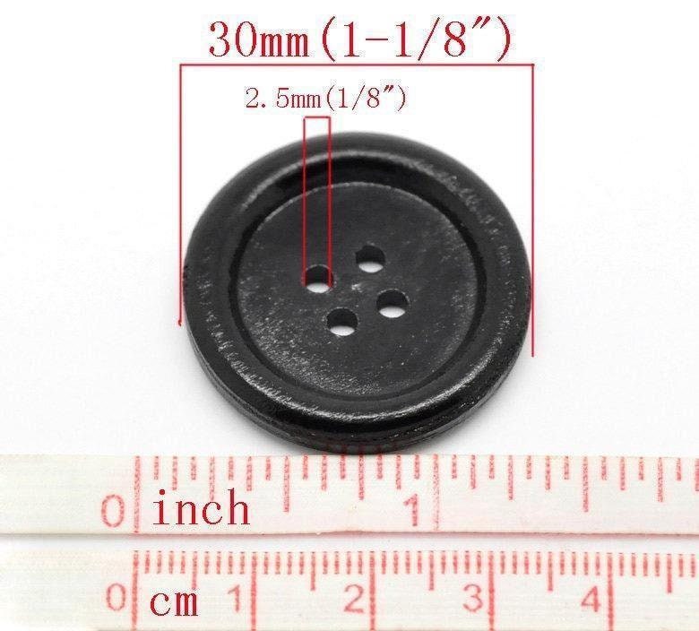 Black Wooden Buttons - 25mm (approx. 1 Inch) ) (99)