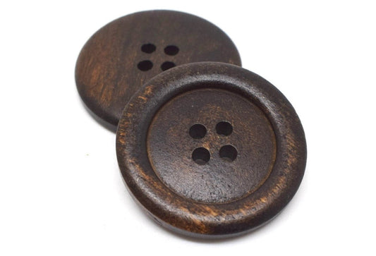 Extra Large Wooden Buttons / Olivewood / Made in Italy / Dark Brown / 34mm / Classic Round / 4 Hole (butt-olive-dkbrn-34mm)