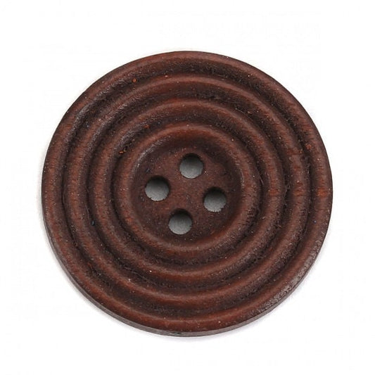 Dark Brown Carved Wooden Buttons - Brown Finish 25mm (approx. 1 Inch) - 4 Hole - Wood Button (989)