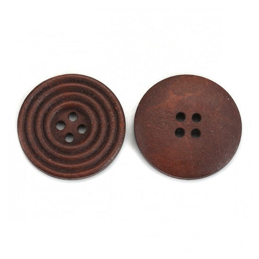 Dark Brown Carved Wooden Buttons - Brown Finish 25mm (approx. 1 Inch) - 4 Hole - Wood Button (989)