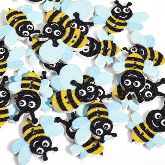 Bee Wooden Buttons / Bumble Bee Button / Wood Sewing Button / Craft Insect Buttons / Novelty Buttons(b924085-p)