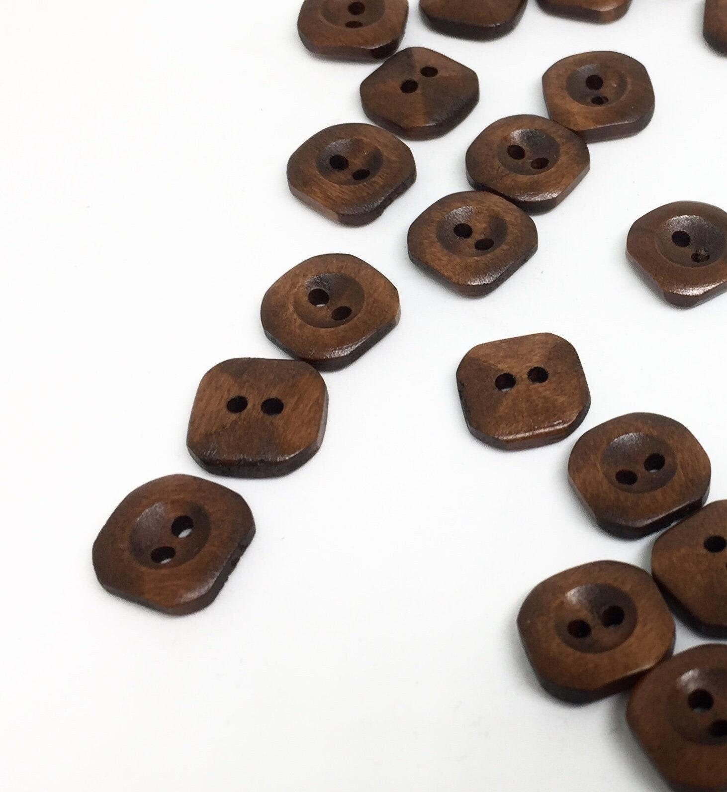 10 dark brown wooden buttons - square - round corners - 15mm - 2 hole - wood button - brown wood buttons (butt-br-sq-15mm-a)