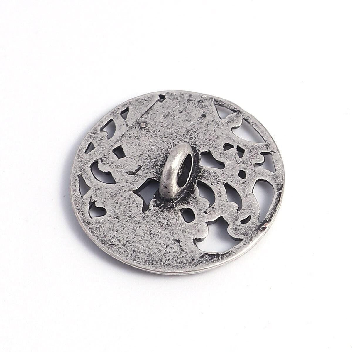 Antique Silver Buttons - Carved Flower Filigree Pattern 19mm - Shank - Lead & Nickel Safe - Metal Sewing Button (348)