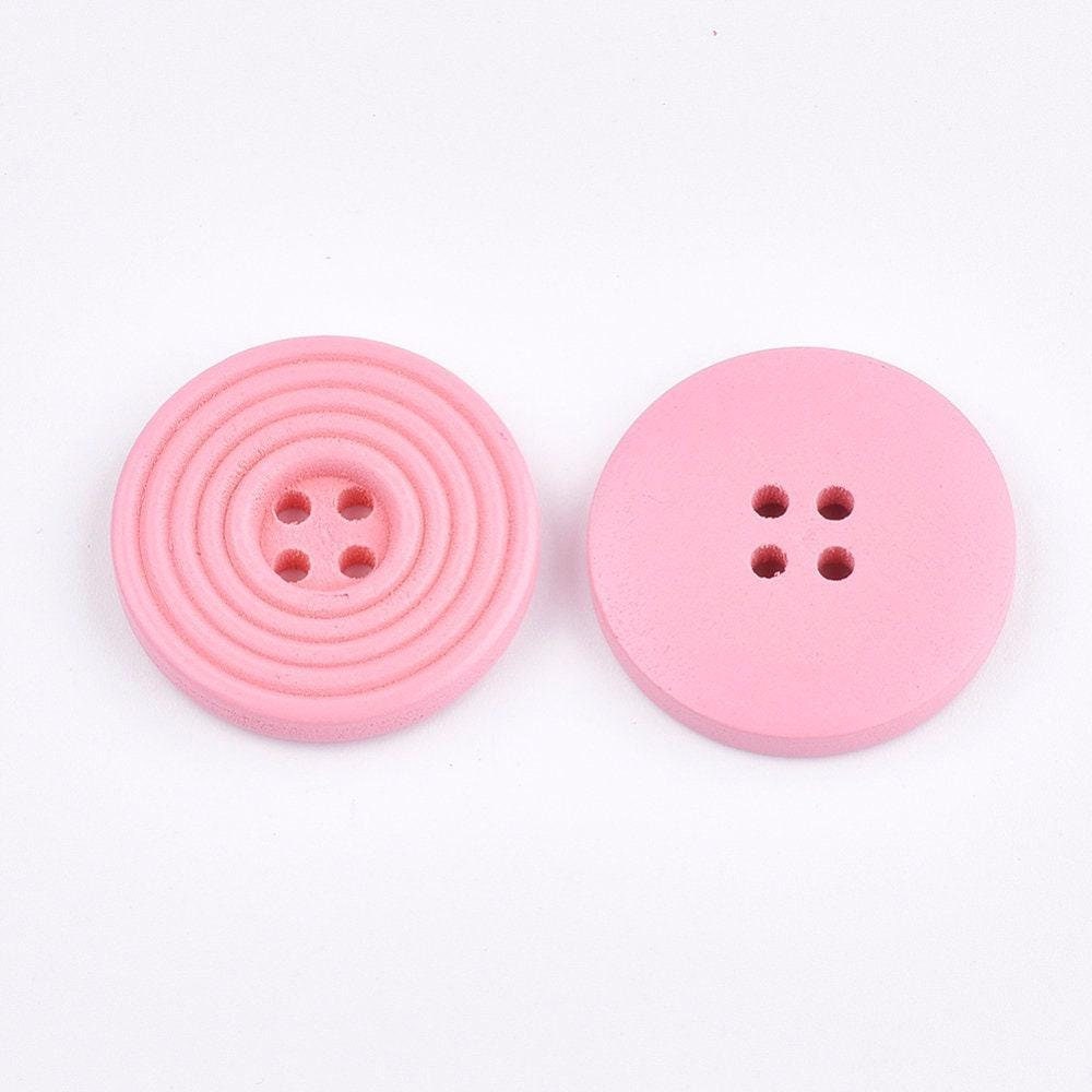 200 Large Pink Wooden Button - 25mm (1 Inch) - Carved Circle Pattern - 4 Hole - Wood Buttons (002c)