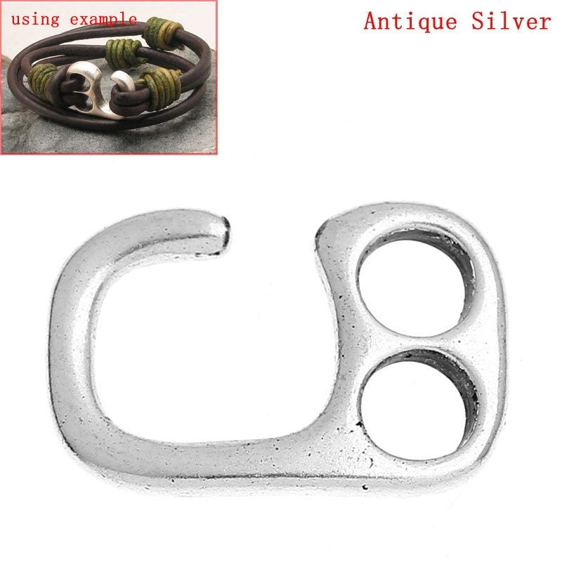 10 Silver Hook Clasps - 26mm x 17mm(1" x 5/8") - Silver Clasp for Leather Cord or Bracelet (32386)