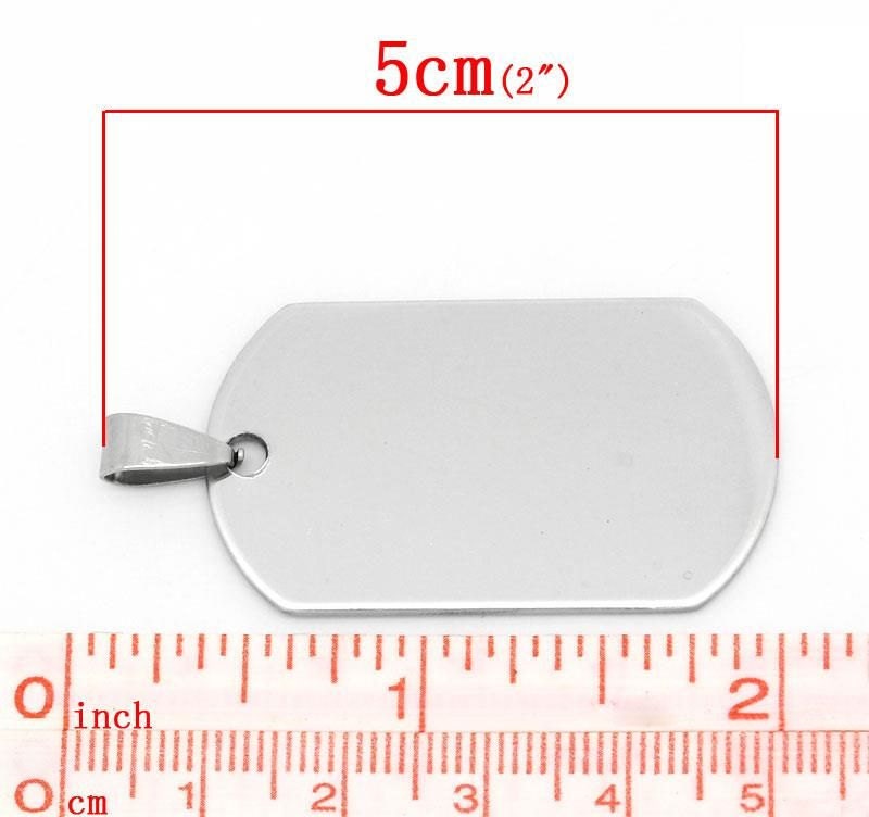 2 Stainless Steel Charms Pendants - Rectangle - 5cm x 2.4cm (2" x 1") - Silver Finish - Metal Charm or Pendants (28776)