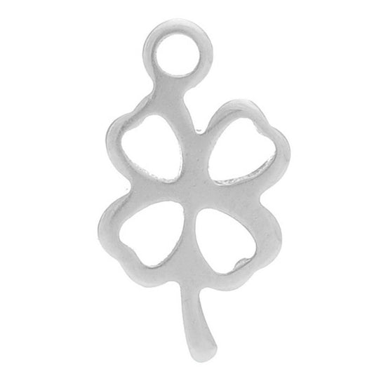 2 Stainless Steel Charms Pendants - Clover - 12mm x7mm(1/2" x 1/4") - Silver Finish - Metal Charm or Pendants (28776)