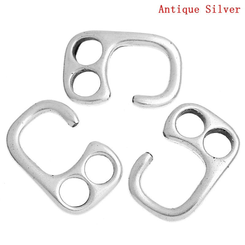 10 Silver Hook Clasps - 26mm x 17mm(1" x 5/8") - Silver Clasp for Leather Cord or Bracelet (32386)