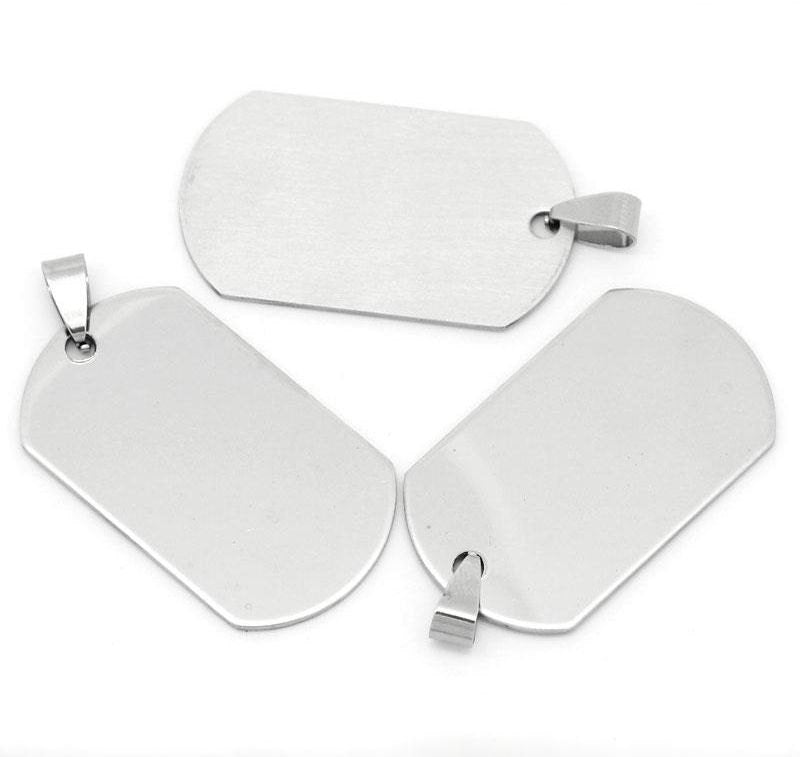 2 Stainless Steel Charms Pendants - Rectangle - 5cm x 2.4cm (2" x 1") - Silver Finish - Metal Charm or Pendants (28776)