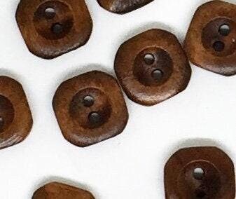 10 dark brown wooden buttons - square - round corners - 15mm - 2 hole - wood button - brown wood buttons (butt-br-sq-15mm-a)