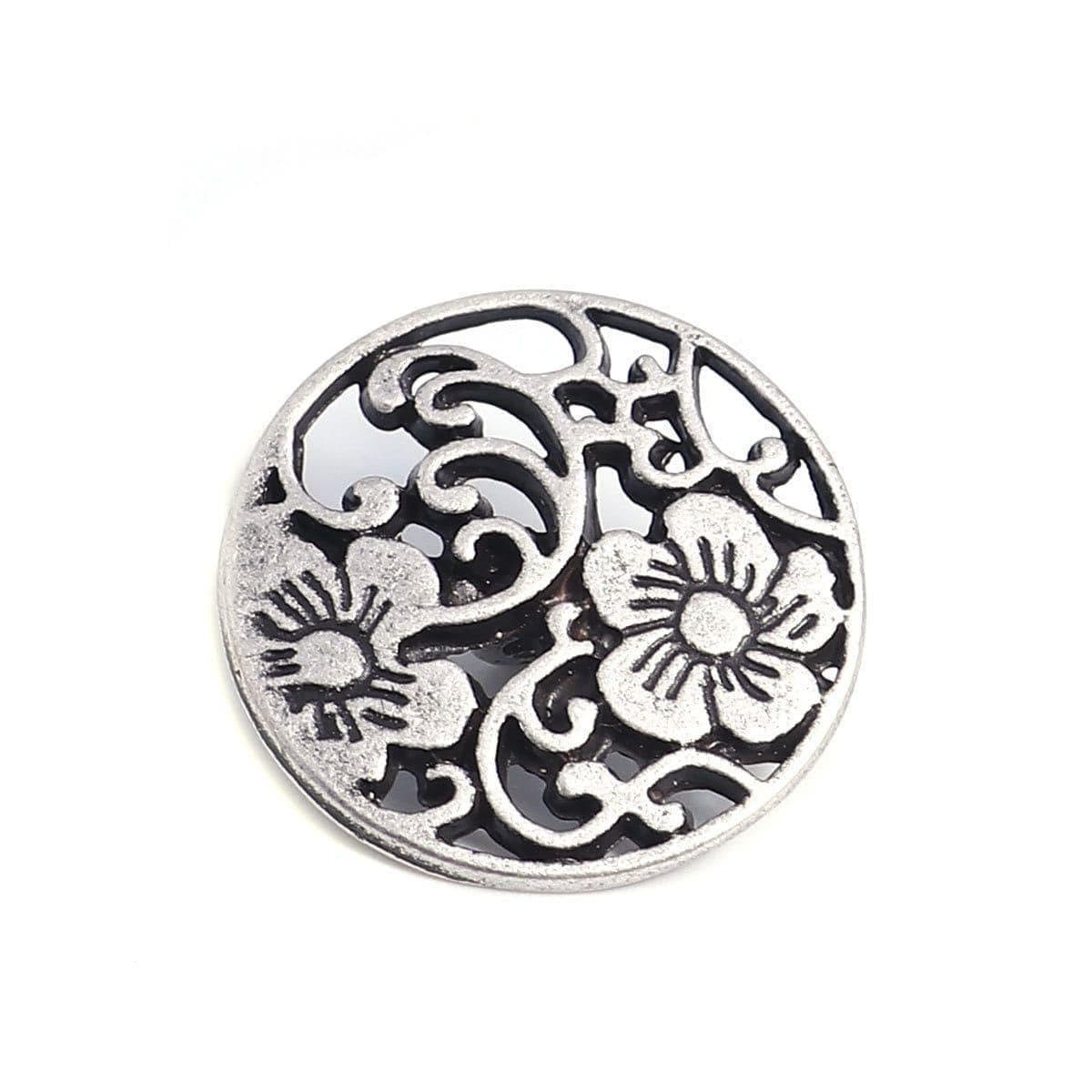 Antique Silver Buttons - Carved Flower Filigree Pattern 19mm - Shank - Lead & Nickel Safe - Metal Sewing Button (348)