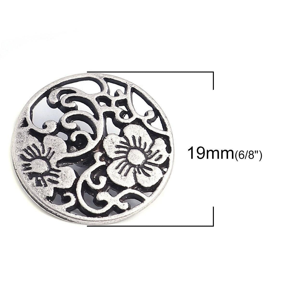 Antique Silver Buttons - Carved Flower Filigree Pattern 19mm - Shank - Lead & Nickel Safe - Metal Sewing Button (348)