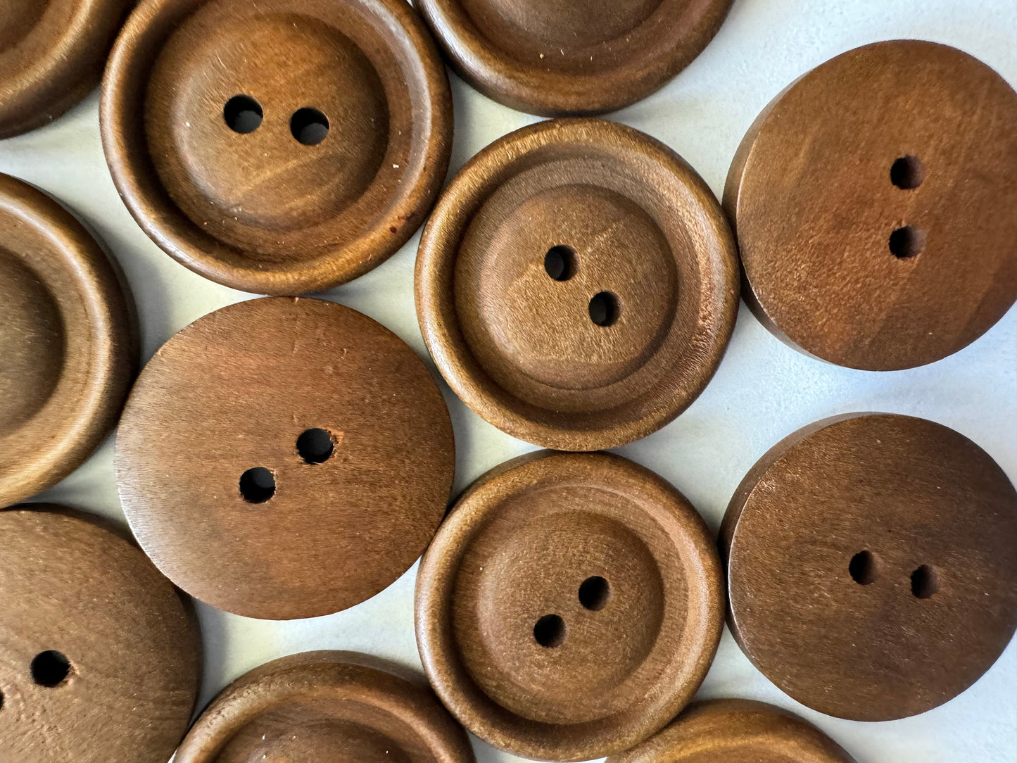 Brown Wooden Buttons - 25mm (1 Inch) - 2 Holes - Carved Dome Center - Round Sewing Wood Buttons 25mm (262)