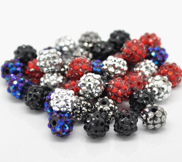 10 or 50 Acrylic Rhinestone Beads 12mm - Mixed Colors - 12mm (1/2") (16508)