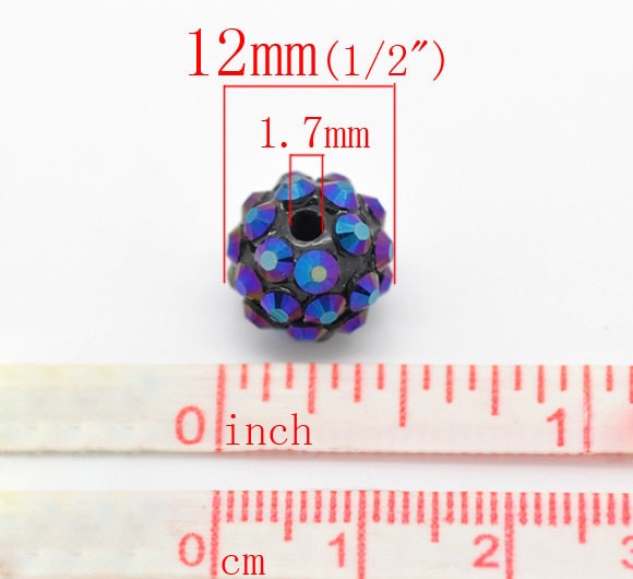 10 or 50 Acrylic Rhinestone Beads 12mm - Mixed Colors - 12mm (1/2") (16508)