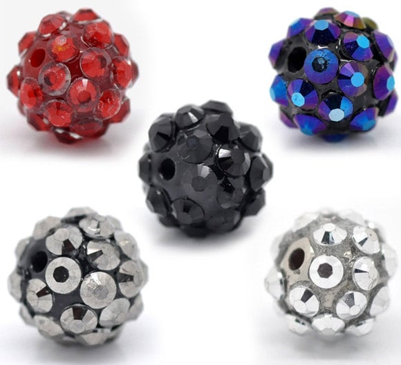 10 or 50 Acrylic Rhinestone Beads 12mm - Mixed Colors - 12mm (1/2") (16508)