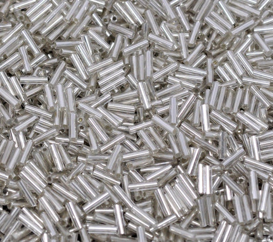 Silver-grey Foil Tube Glass Seed Beads 25g - 761 Beads - 7mm x 2mm - Small Glass Beads (12130)