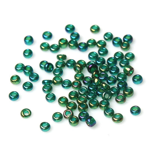 10/0 Glass Seed Beads 25g (3125 Beads) - Dark Green AB - 2mm x 2mm - Small Glass Beads (33564)