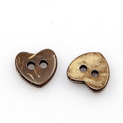 Heart Shaped Coconut Shell Wooden Buttons - 10mm X 10mm - Hole: 1mm - Wood Buttons - Recycled Coconut Wood (yz2)