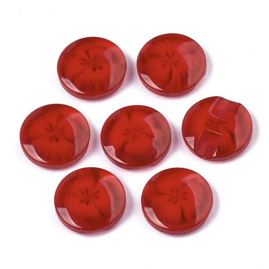 Resin Buttons 14mm X 14mm - Red Translucent Flower Pattern - Shank - Acrylic Button (nna0vfa)