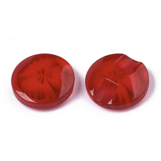 Resin Buttons 14mm X 14mm - Red Translucent Flower Pattern - Shank - Acrylic Button (nna0vfa)