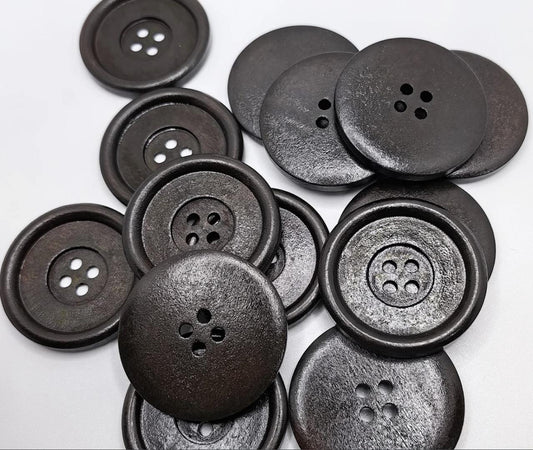 Wooden Buttons - Dark Brown - Large 40mm - Wood Button (butt-dkbrn-40mm-ridge-a)