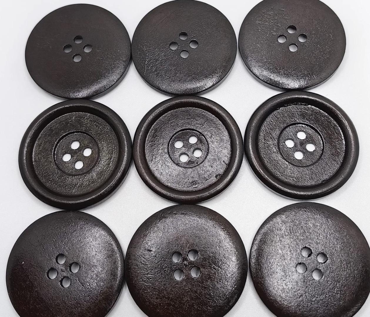 Wooden Buttons - Dark Brown - Large 40mm - Wood Button (butt-dkbrn-40mm-ridge-a)