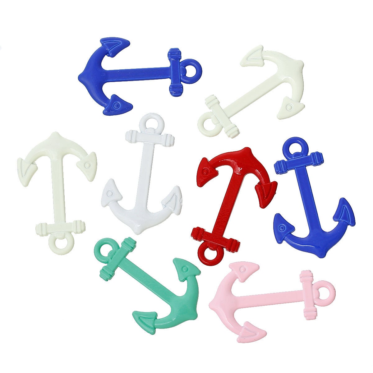 Anchor Charm Connector - Pink, Navy Blue, White, Green, Red - 3.6cm x 2.3cm (1 3/8" x 7/8") (42285)