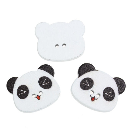 Panda Wooden Buttons - 23mm x 18mm (7/8" x 3/4") - Black White - Wood Buttons (B32762)