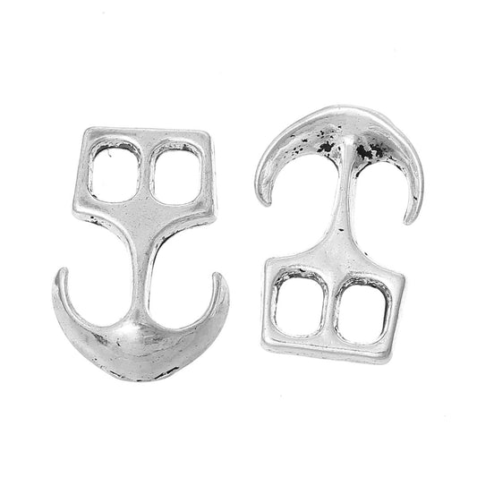 Anchor Clasp Connector - Silver - 23mm x 16mm (7/8" x 5/8") - Silver Anchor Clasp for Leather Bracelet - Clasps for Leather Finding (34508)