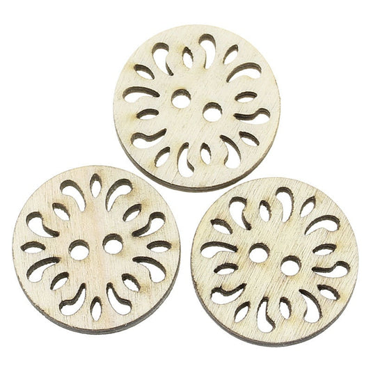 Natural Carved Wooden Buttons - 25mm (1 inch) - 2 Hole - Natural Wood Button