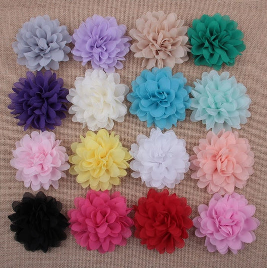 PURPLE - Large Chiffon Flowers - 4 Inch - Wedding Chiffon Petal Flowers - Headband Fabric Chiffon Flowers - Chiffon Puff Flower