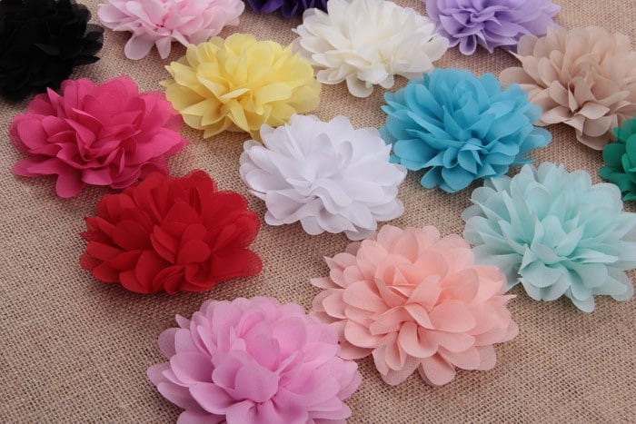 MINT GREEN - Large Chiffon Flowers - 4 Inch - Wedding Chiffon Petal Flowers - Headband Fabric Chiffon Flowers - Chiffon Puff Flower