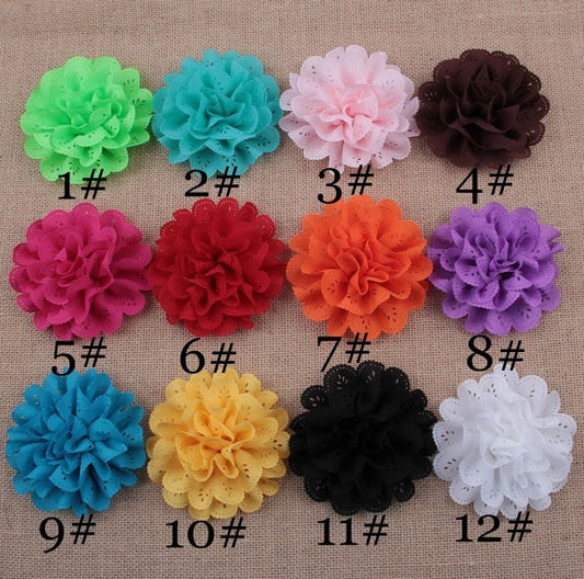 Large Mesh Lace Chiffon Flowers - 4 Inch - Fabric Flower - Wedding Lace Petal Flowers - Headband Fabric Flowers - Lace Puff Flower