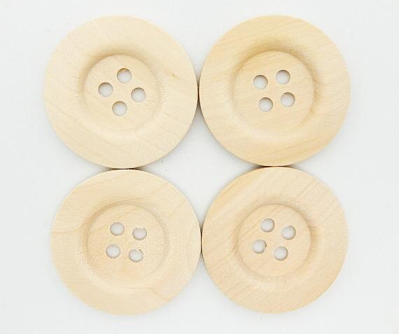 Large Natural Wooden Buttons - 40mm - 4 Hole - Unfinished Wood Button (P0086RF)