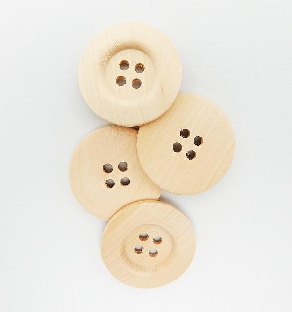 Large Natural Wooden Buttons - 40mm - 4 Hole - Unfinished Wood Button (P0086RF)