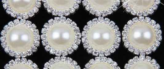 5 Ivory White Pearl Rhinestone Flatback Button - Silver - 18mm Metal Button - Pearl Rhinestone Buttons - Hair Bow Centers (PWRB-S020-07)